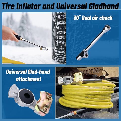 Truck Tire Inflator Kit, 3/8" x 50FT Hybrid Air Hose with 1/4" Chuck and 1/2" NPT Universal Gladhand Connection in Kuwait