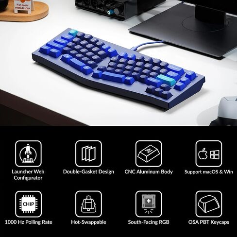 Keychron Q8 لوحة مفاتيح ميكانيكية مخصصة سلكية ، 65 ٪ من Alice Layout QMK/عبر قابلة للبرمجة مع Gateron G Gateron G Pro Blue Switch مزدوج متوافق مع Mac Windows Linux (الأزرق) in Kuwait