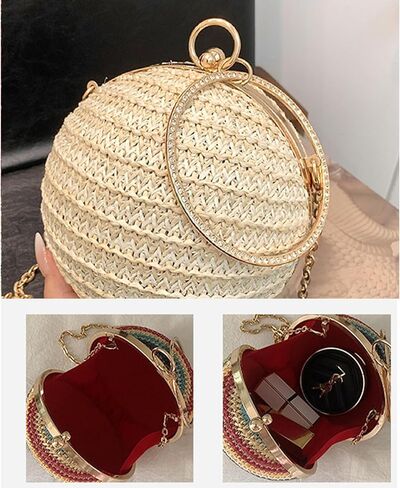 Hjmnd Summer Clutch محافظ للنساء حقيبة مسائية لقضاء العطلة حقائب الشاطئ أكياس القش معصمة حقيبة الشاطئ in Kuwait