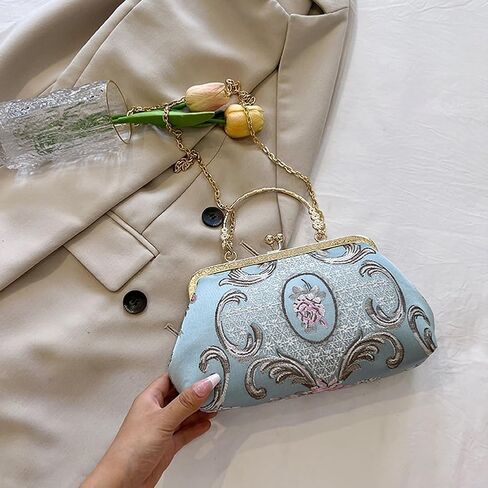 Women Vintage Flower Embroidery Handbag Evening Purse Crossbody Shoulder Bag with Chain Strap in Kuwait