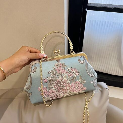 Women Vintage Flower Embroidery Handbag Evening Purse Crossbody Shoulder Bag with Chain Strap in Kuwait