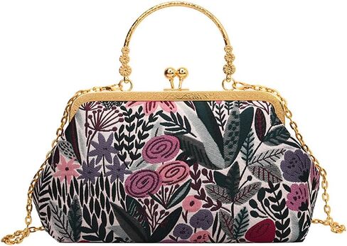 Women Vintage Flower Embroidery Handbag Evening Purse Crossbody Shoulder Bag with Chain Strap in Kuwait