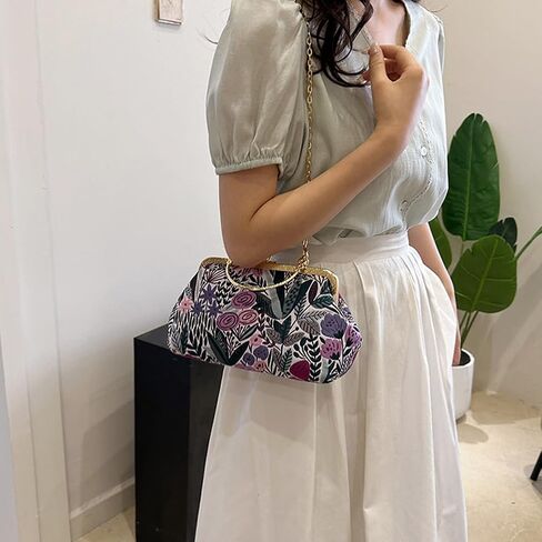 Women Vintage Flower Embroidery Handbag Evening Purse Crossbody Shoulder Bag with Chain Strap in Kuwait