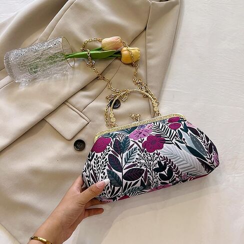 Women Vintage Flower Embroidery Handbag Evening Purse Crossbody Shoulder Bag with Chain Strap in Kuwait