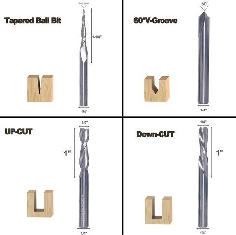 Extra Long 4 Inch Spiral Router Bit 1/4 Shank Up-Cut - 1/4" Cutting Dia, 2" Length, Solid Carbide CNC Router Bits End Mill, for Wood Slot Mortise, Grinding Grooving, Carving in Saudi Arabia