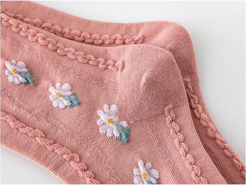 Starella Women Cute Floral Socks Ruffle Frilly Dainty Flower Cotton Calf Dress Sock for Girls 5 Pairs in Saudi Arabia