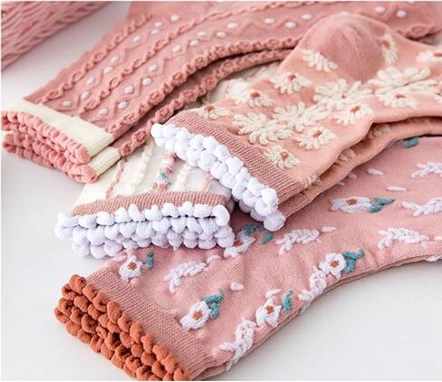 Starella Women Cute Floral Socks Ruffle Frilly Dainty Flower Cotton Calf Dress Sock for Girls 5 Pairs in Saudi Arabia