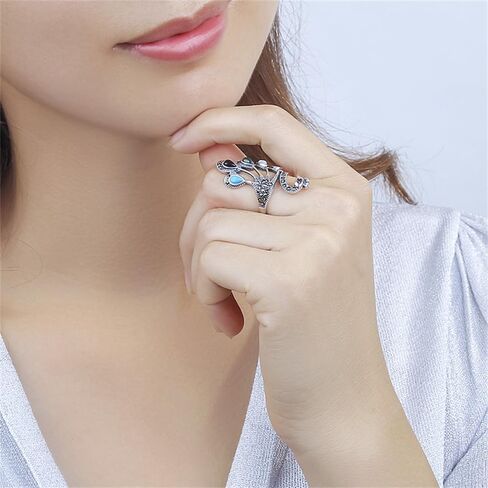 Vintage Peacock Statement Wrap Open Rings 925 Sterling Silver Statement Adjustable Knuckle Middle Rhinestone Bird Animal Band Finger Rings Comfort Fit Boho Delicate Ethnic Style Jewelry for Women in Saudi Arabia