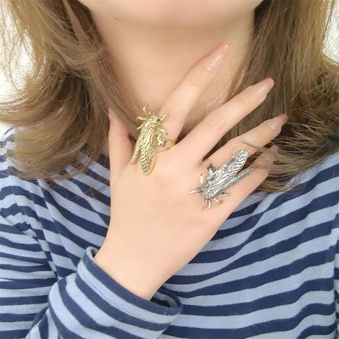 DTJA VINTAGE CICADA الحشرات بيان RING للنساء الرجال قابلة للتعديل قابلة للتوسيع خنفساء العثة حيوان هالوين على نطاق واسع خواتم الفرقة الراحة تناسب الإبداع مجوهرات العطلات المجوهرات in Kuwait