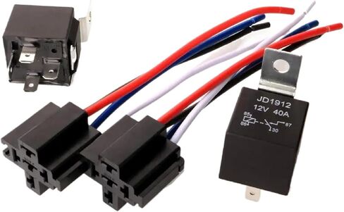 JD1912 12V 40A 4 Pin SPST Car Relay Harness with Color-Coded Wires for Automotive Truck Van Motorcycle Boat (JD1912-metal5pin12V) in Saudi Arabia