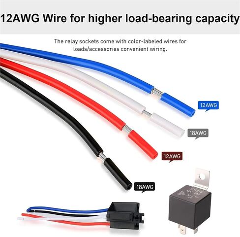 JD1912 12V 40A 4 Pin SPST Car Relay Harness with Color-Coded Wires for Automotive Truck Van Motorcycle Boat (JD1912-metal5pin12V) in Saudi Arabia