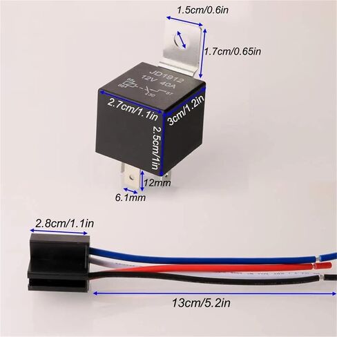 JD1912 12V 40A 4 Pin SPST Car Relay Harness with Color-Coded Wires for Automotive Truck Van Motorcycle Boat (JD1912-metal5pin12V) in Saudi Arabia