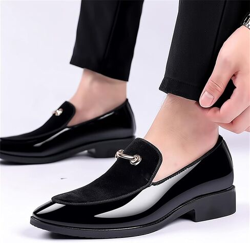 Men's Fashion Patent Leather Slip on Dress Loafers Business Casual Formal Tuxedo Shoe Party Wedding Velvet Penny in Saudi Arabia