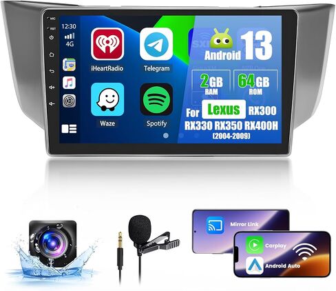 [4G+64G] ستيريو Hikity Android 13 لسيارة Lexus RX300 RX330 RX350 RX400H 2003-2009 مع تشغيل لاسلكي، شاشة لمس عالية الدقة 9 بوصة وراديو ملاحة GPS مع كاميرا احتياطية Android Auto WiFi in Saudi Arabia