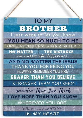 Farmhouse Brother Wooden Sign Wall Decor Rustic to My Brother Always Remember You are Braver Than You Believe Wood Plaque Hanging Sign Decoration for Home Bedroom Door 8"x10" in Kuwait