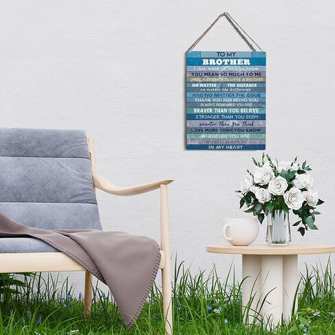 Farmhouse Brother Wooden Sign Wall Decor Rustic to My Brother Always Remember You are Braver Than You Believe Wood Plaque Hanging Sign Decoration for Home Bedroom Door 8"x10" in Kuwait