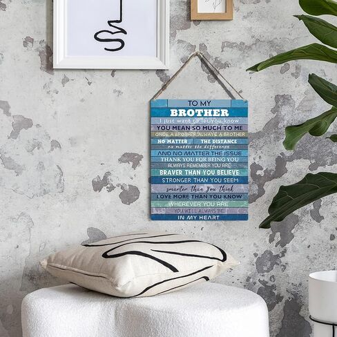Farmhouse Brother Wooden Sign Wall Decor Rustic to My Brother Always Remember You are Braver Than You Believe Wood Plaque Hanging Sign Decoration for Home Bedroom Door 8"x10" in Kuwait