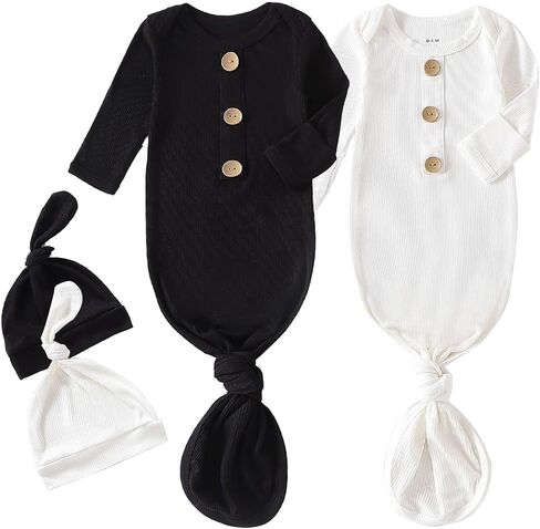 OPAWO ثوب معقود للأطفال حديثي الولادة النائمون طفل رضيع قادم إلى المنزل، فساتين أطفال من الخيزران الفسكوز مع أصفاد قفاز ومجموعة قبعة in Kuwait