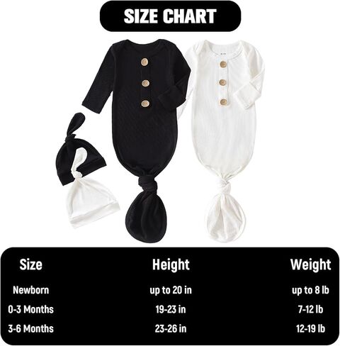 OPAWO ثوب معقود للأطفال حديثي الولادة النائمون طفل رضيع قادم إلى المنزل، فساتين أطفال من الخيزران الفسكوز مع أصفاد قفاز ومجموعة قبعة in Kuwait