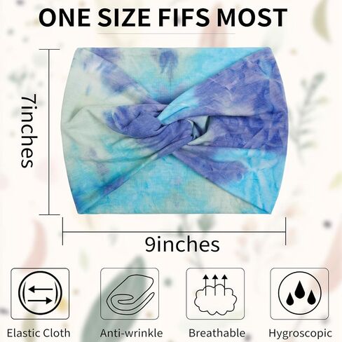 Tobeffect Floral Bandana Headbands for Women, 4 Packs Extra Wide Trendy Knotted Head Bands for Women's Hair, Boho Turban Hairbands Casual Sport Hair Accessories for Workout Yoga in Kuwait
