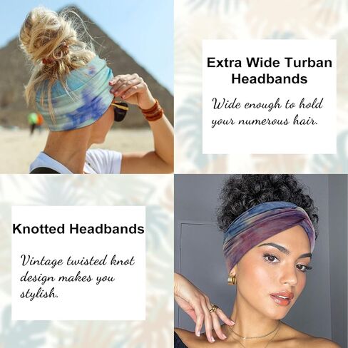 Tobeffect Floral Bandana Headbands for Women, 4 Packs Extra Wide Trendy Knotted Head Bands for Women's Hair, Boho Turban Hairbands Casual Sport Hair Accessories for Workout Yoga in Kuwait