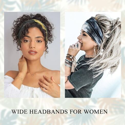 Tobeffect Floral Bandana Headbands for Women, 4 Packs Extra Wide Trendy Knotted Head Bands for Women's Hair, Boho Turban Hairbands Casual Sport Hair Accessories for Workout Yoga in Kuwait