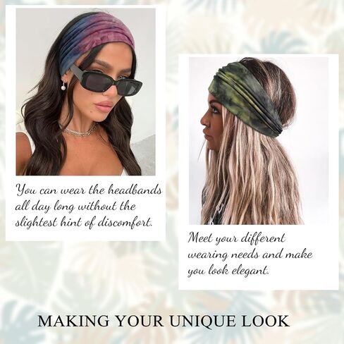 Tobeffect Floral Bandana Headbands for Women, 4 Packs Extra Wide Trendy Knotted Head Bands for Women's Hair, Boho Turban Hairbands Casual Sport Hair Accessories for Workout Yoga in Kuwait