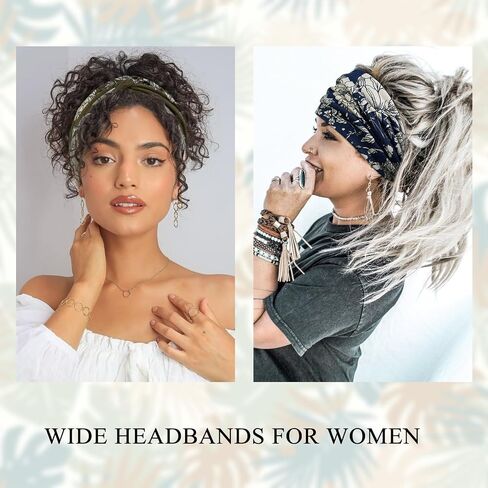 Tobeffect Floral Bandana Headbands for Women, 4 Packs Extra Wide Trendy Knotted Head Bands for Women's Hair, Boho Turban Hairbands Casual Sport Hair Accessories for Workout Yoga in Kuwait