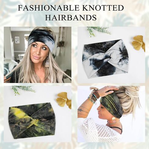 Tobeffect Floral Bandana Headbands for Women, 4 Packs Extra Wide Trendy Knotted Head Bands for Women's Hair, Boho Turban Hairbands Casual Sport Hair Accessories for Workout Yoga in Kuwait