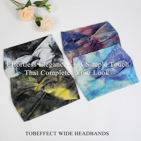 Tobeffect Floral Bandana Headbands for Women, 4 Packs Extra Wide Trendy Knotted Head Bands for Women's Hair, Boho Turban Hairbands Casual Sport Hair Accessories for Workout Yoga in Kuwait