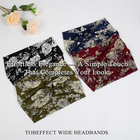 Tobeffect Floral Bandana Headbands for Women, 4 Packs Extra Wide Trendy Knotted Head Bands for Women's Hair, Boho Turban Hairbands Casual Sport Hair Accessories for Workout Yoga in Kuwait