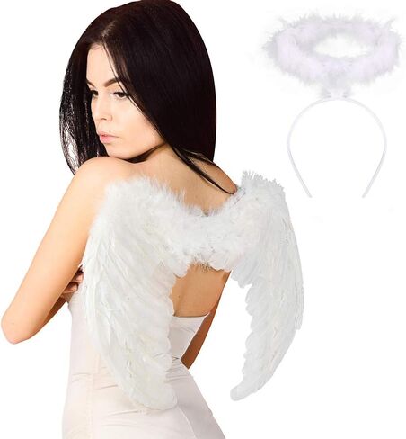Sevada White Angel Wings and Halo Costume for Adult ، Angel Halo and Wings Angel Comples for البالغين للنساء الرجال ، عيد الميلاد الأبيض الملاك الجناح للأطفال in Saudi Arabia