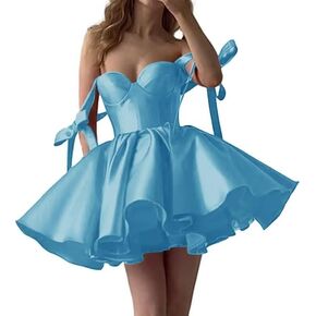 Satin Bow Straps Homecoming Dresses 2025 Pleated Puffy Prom Dress with Pocket A-line Short Wedding Dress in Kuwait