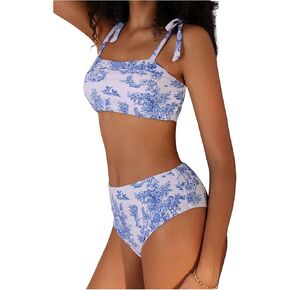 Floerns Women's Tie Shoulder Bikini Swimsuit Floral High Waisted 2 Piece Bathing Suit in Kuwait