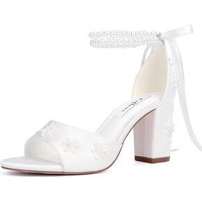 Pearl Heels Wedding Shoes for Bride Block Heel Bridal Shoes Wedding Heeled Sandals in Kuwait