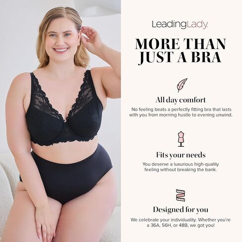 Leading Lady, The Willow, Underwire Bra for Women, Lace Design, Adjustable Straps, Foam Cups, Full Coverage, Plunge Bra in Saudi Arabia