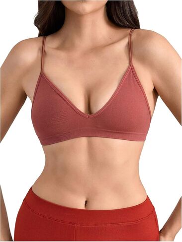 SweatyRocks Women's Triangle Bralette V Neck Wireless No Padded Bra Comfortable Everyday Bras in Saudi Arabia