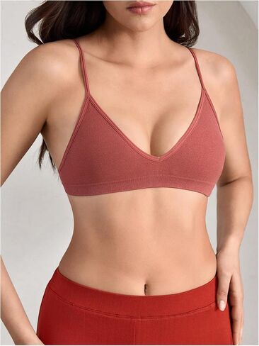 SweatyRocks Women's Triangle Bralette V Neck Wireless No Padded Bra Comfortable Everyday Bras in Saudi Arabia