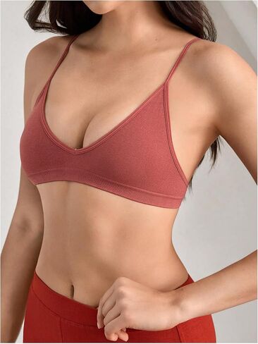 SweatyRocks Women's Triangle Bralette V Neck Wireless No Padded Bra Comfortable Everyday Bras in Saudi Arabia