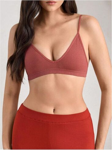 SweatyRocks Women's Triangle Bralette V Neck Wireless No Padded Bra Comfortable Everyday Bras in Saudi Arabia