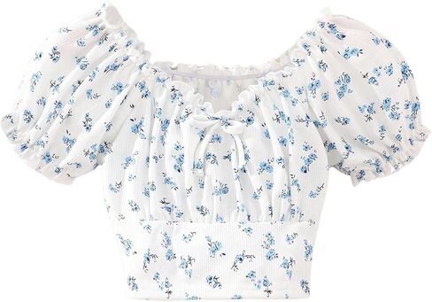 الأفق الفتاة الصيفية الأزهار الأزهار الأكمام تي القمصان زخرفة القوس القوس الأمامي محصول المحصول in Kuwait