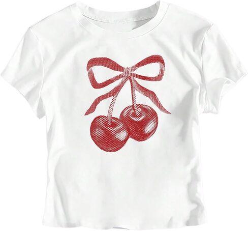 sweatyrocks girl's y2k bow cherry graphic tees قصيرة الأكمام in Saudi Arabia