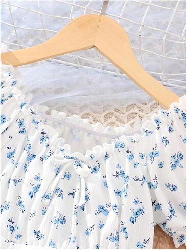 الأفق الفتاة الصيفية الأزهار الأزهار الأكمام تي القمصان زخرفة القوس القوس الأمامي محصول المحصول in Kuwait