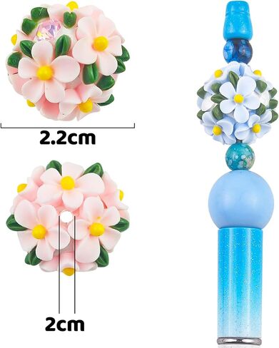 12Pcs 20mm Flower Ball Beads for Beadable Pens Colorful Rose with Diamond Beads Polymer Clay Flower Spacer Craft Beads for DIY Craft Beadable Pens Bracelet Necklace Earrings Keychain Jewelry Making in Kuwait
