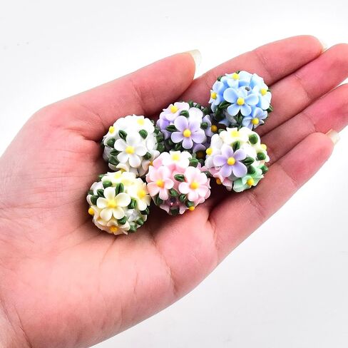 12Pcs 20mm Flower Ball Beads for Beadable Pens Colorful Rose with Diamond Beads Polymer Clay Flower Spacer Craft Beads for DIY Craft Beadable Pens Bracelet Necklace Earrings Keychain Jewelry Making in Kuwait