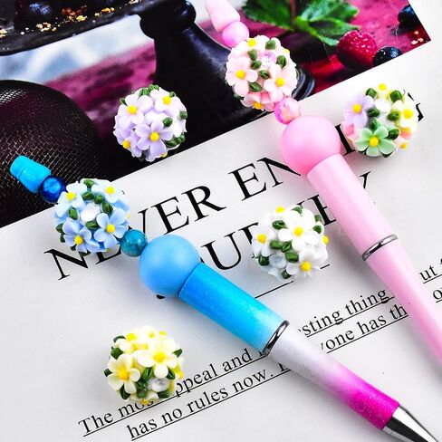 12Pcs 20mm Flower Ball Beads for Beadable Pens Colorful Rose with Diamond Beads Polymer Clay Flower Spacer Craft Beads for DIY Craft Beadable Pens Bracelet Necklace Earrings Keychain Jewelry Making in Kuwait