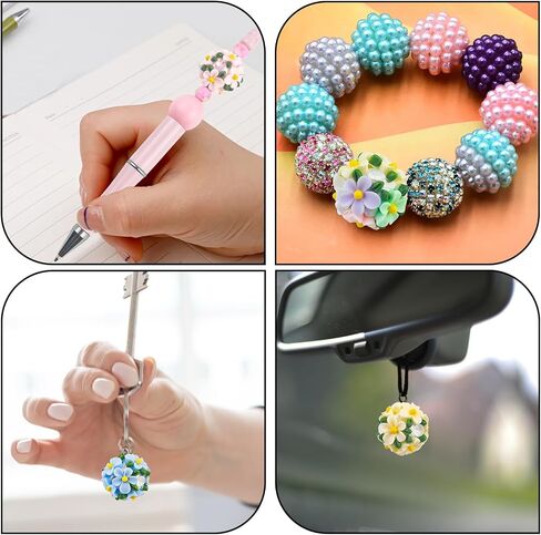 12Pcs 20mm Flower Ball Beads for Beadable Pens Colorful Rose with Diamond Beads Polymer Clay Flower Spacer Craft Beads for DIY Craft Beadable Pens Bracelet Necklace Earrings Keychain Jewelry Making in Kuwait