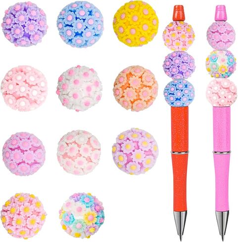 12Pcs 20mm Flower Ball Beads for Beadable Pens Colorful Rose with Diamond Beads Polymer Clay Flower Spacer Craft Beads for DIY Craft Beadable Pens Bracelet Necklace Earrings Keychain Jewelry Making in Kuwait