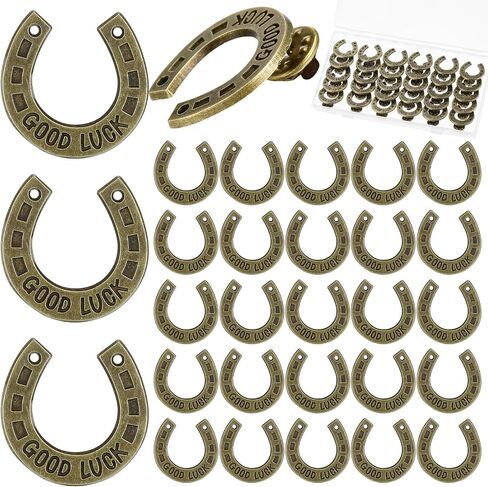 Yinkin 36 PCS حظا سعيدا حدوة الحصان دبابيس رعاة البقر دبابيس طية صدر السترة الغربية للرجال نساء برونزي حدوة الحصان رعاة البقر سحر لسباق الخيل الغربي حفلة الحفل in Saudi Arabia