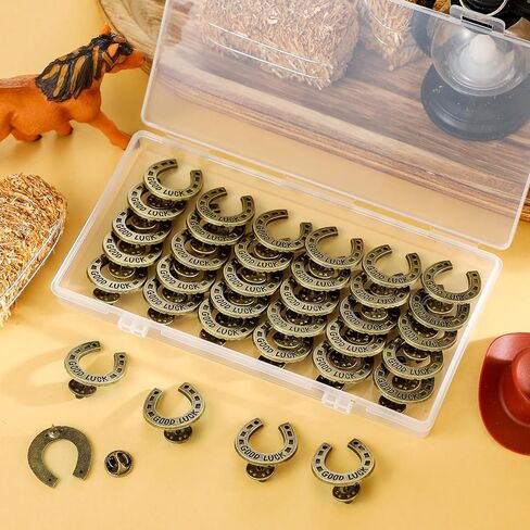 Yinkin 36 PCS حظا سعيدا حدوة الحصان دبابيس رعاة البقر دبابيس طية صدر السترة الغربية للرجال نساء برونزي حدوة الحصان رعاة البقر سحر لسباق الخيل الغربي حفلة الحفل in Saudi Arabia